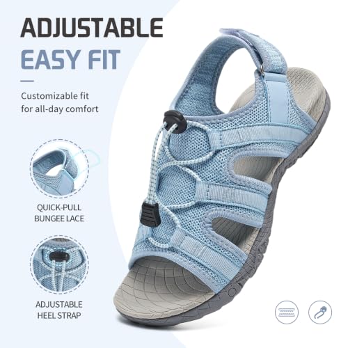 Bravover Womens Orthopedic Walking Sandals Arch Support Sport Sandals 8 Lightblue