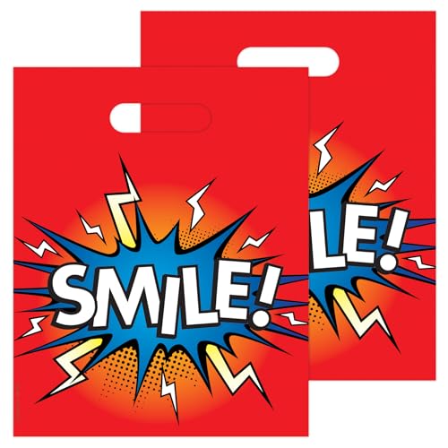 Practicon Electric Smile 8" x 10" Dental Giveaway Bag, Dental Hygiene Patient Care Goodie Bag, Dentist Office Plastic Gift Bags, 100 Pack 8" x 10"