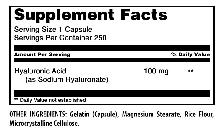 Amazing Formulas Hyaluronic Acid 100mg 250 Capsules Supplement | Non GMO | Gluten Free | Made in USA Unflavored - 250 Count (1 Pack) 250 Count (Pack of 1)