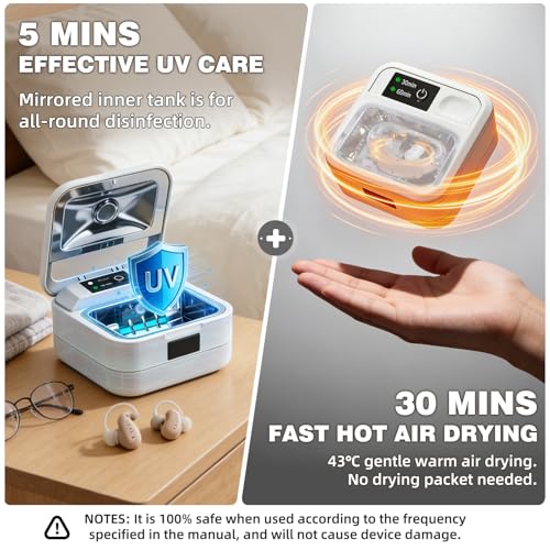 Hearing Aid Dryer Dehumidifier, 30 Mins Faster Drying Box with UV-C Light White Small