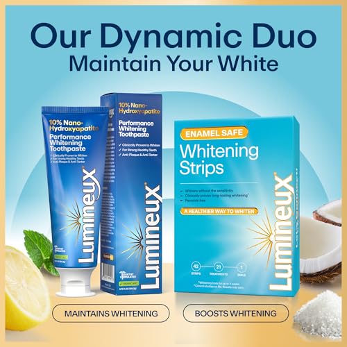 Lumineux Whitening Duo, 2pk 10% nHA Toothpaste 3.75 oz + 9 Whitening Strips 2 Count + 1 Month Supply Strips