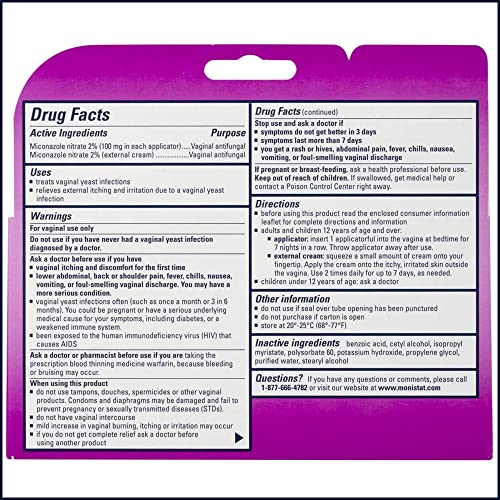 Monistat 7-Day Yeast Infection Treatment for Women, Miconazole Cream