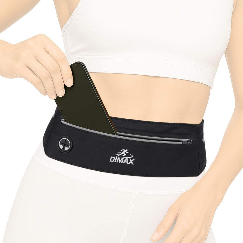 DIMAX Running – Waterproof Travel Bag for Passport & Documents, Nylon Runners Pack, Phone Holder Crossbody, Hydration Waist Belt, Fanny Pack for Men & Women, Gym Pouch, Marathon & Walking Belt
