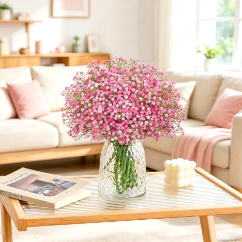 16Pcs Babys Breath Artificial Flowers, Baby Breath Flowers Artificial Bulk Pink 16 Pcs