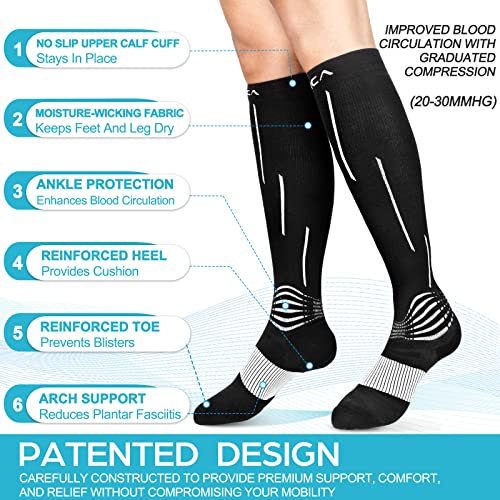 NEENCA Compression Socks, Medical Athletic Calf Socks for Injury Recovery & Pain Relief, Sports Protection—1 Pair, 20-30 mmhg Medium Black White