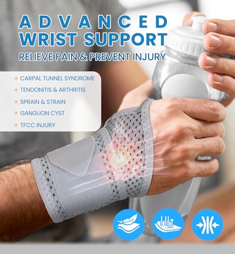 2-Pack Ultra-Thin Wrist Braces, Breathable Comfort Mesh Fabric Support for Pain Relief - Ideal for Carpal Tunnel, Tendonitis, Sports, Fitness and Daily Use - Adjustable Wrist Support (Gray) Gray