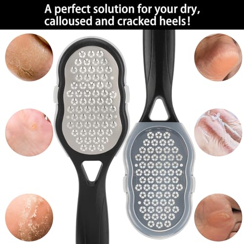 2 Pcs Foot Files with Skin Catcher, Stainless Steel Foot Rasp Callus Remover Pedicure Feet Grater Foot Scrubber Dead Skin Remover for Feet