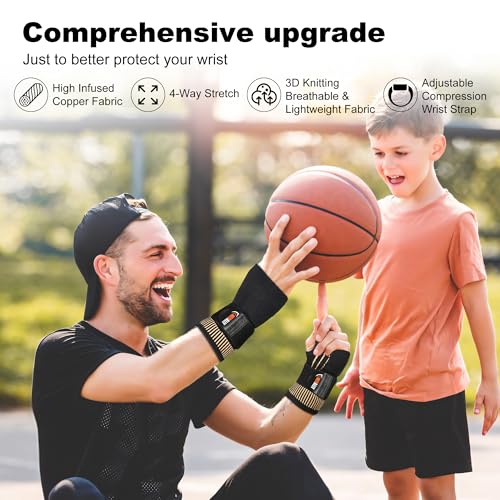 NeoAlly Copper Compression Wrist Sleeve for Carpal Tunnel Gloves with Adjustable Strap for Wrist Support in Carpal Tunnel, Arthritis, Tendonitis, Bursitis and Wrist Sprain (S Pair) Small (1 Pair)