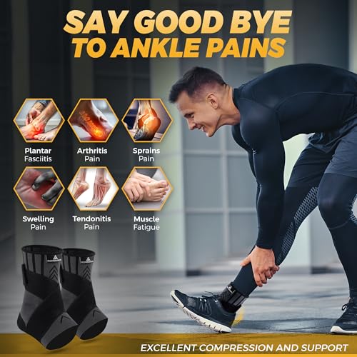 Foot Brace & Ankle Brace for Women & Men, Wrap, Ankle Compression Sleeve - Sprained Ankle Pain, Plantar Fasciitis Relief Arthritis Achilles Tendonitis - Gel Stabilizer, Adjustable Strap (Medium) Medium