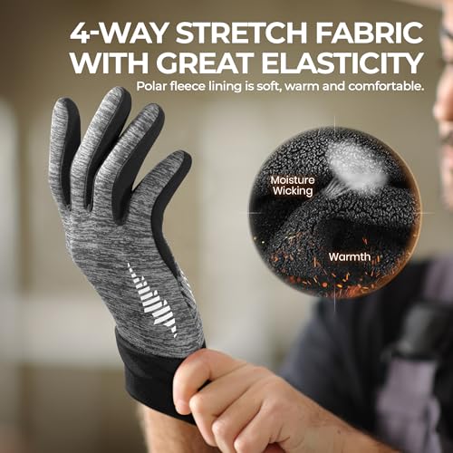 rivmount Lightweight Winter Running Gloves, Touch Screen & Anti-Slip Warm Thermal Glove Liners, Cool Weather Driving Cycling Hiking Biking Walking Sporting for Women Men Gray Medium