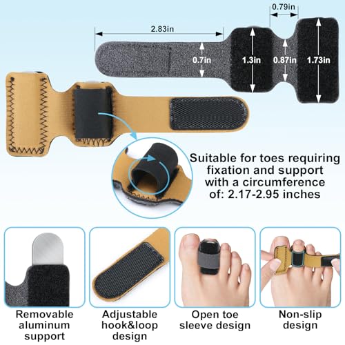 4pcs Hammer Toe Straightener with Aluminum Plate, Adjustable Hammer Toe Corrector for Women & Men,Toe Splints Wraps Relief for Curled, Bent Toes,Crooked & Broken Toes(Large) Large
