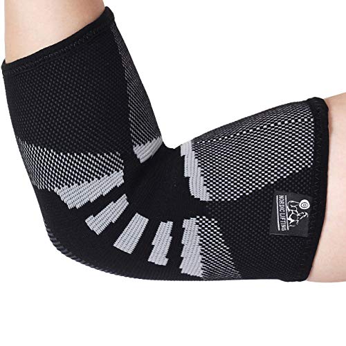 Nordic Lifting Elbow Compression Sleeves (1 Pair) Medium and Ankle/Wrist Weights (1 Pair, Two 5 lbs) Sleek Grey