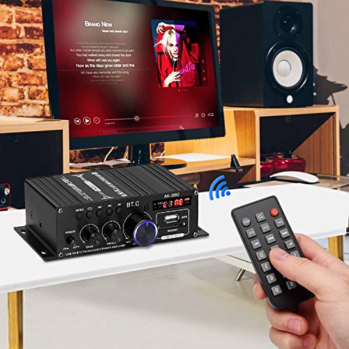 AK-380 Bluetooth 5.0 Home Audio Amplifier for Car Home Bar Garage MAX 350Wx2