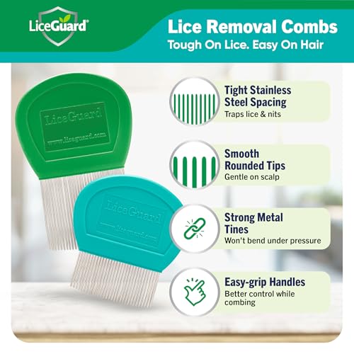 LiceGuard Lice Comb Kit, 2 x Stainless Steel Nit Combs, 1 x Magnifying Pick
