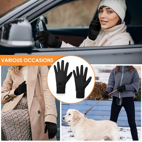 Womens Suede Gloves for Cold Weather, Winter Thick Warm Fleece Lined X-Large Black