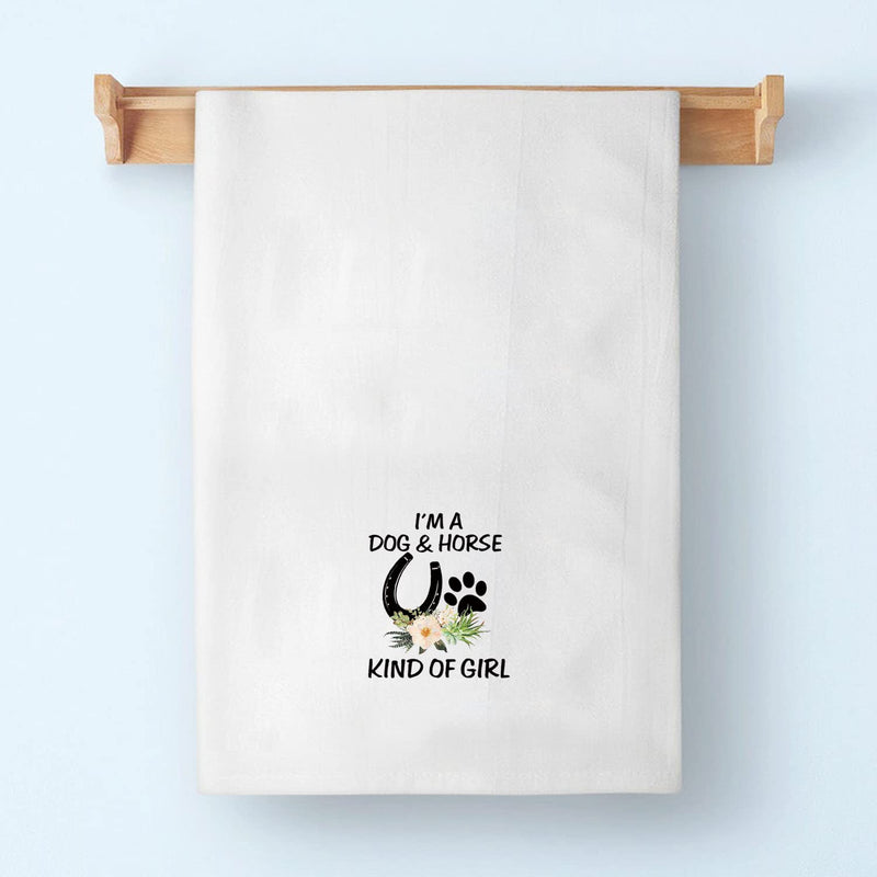BDPWSS Dog Lover Gifts Horse Kitchen Towels I'm a Dog and Horse Kind of Girl Paw Print Horseshoe Gift for Cowgirl Equestrian (Dog Horse Towel) Dog Horse Towel - BeesActive Australia