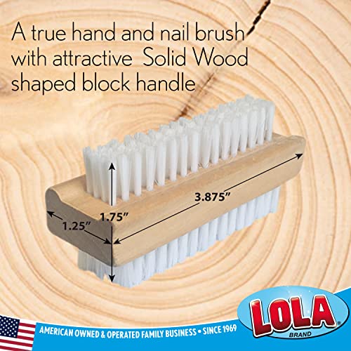 LOLA "Classic Hand & Nail Wood Brush, Heavy Duty 2 Sided Soft & Stiff Bristles, Cleans Hands, Fingernails, Feet & Toenails, 1 Pack