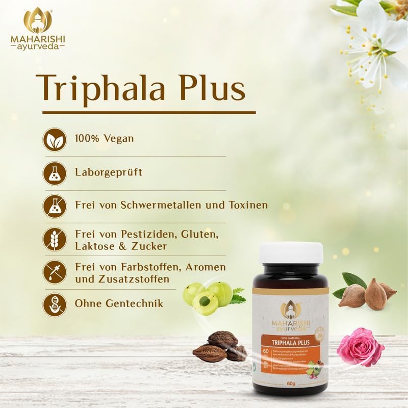 Maharishi Ayurveda Triphala | Digestion & Gut Health Support | with Rare Vijaya Haritaki | Non-GMO, Vegan | Ayurvedic Detox & Immunity Booster | Recyclable Bottle - BeesActive Australia
