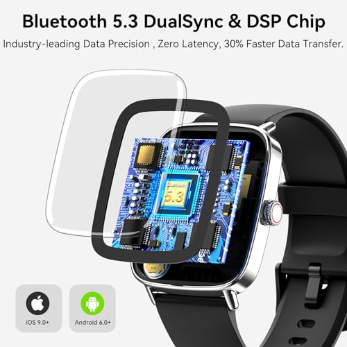 Smart Watch for Women Men, 1.85" HD AMOLED Fitness Tracker (Answer/Call) with 24/7 Heart Rate/Sleep/SpO2 Monitor for iPhone & Android, 120+ Sports Modes Smartwatch with IP68 Waterproof, 2 Bands Black