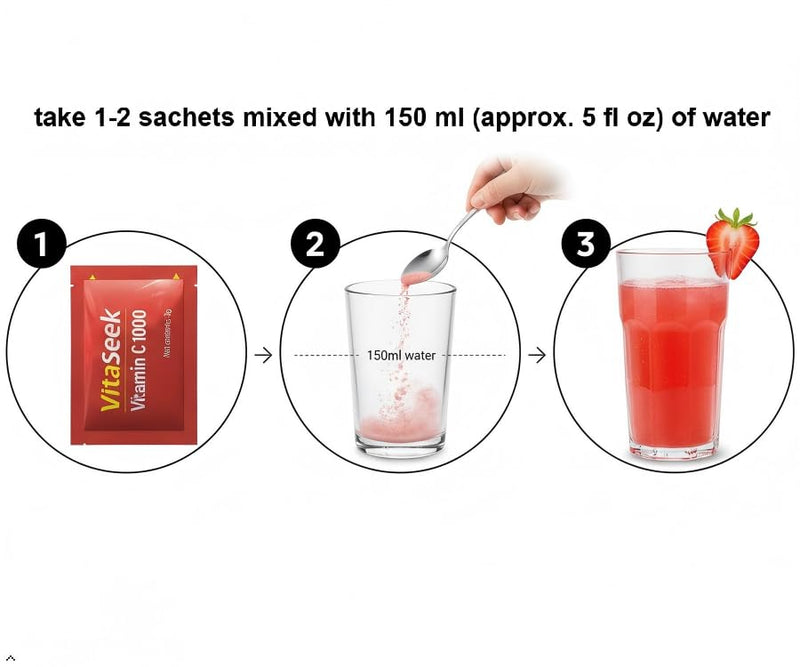 Vitamin C 1000mg Powder Packets Sugar Free Drink Mix Individual Serving Sticks Strawberry Flavors On The Go Immune Support for Adults 120 Count 120 sticks