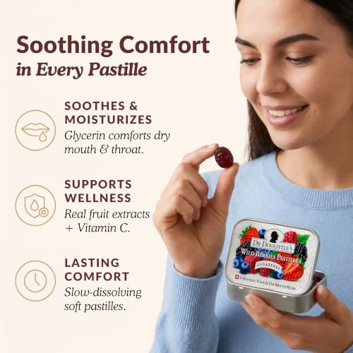 Dr. Doolittle’s Sugar Free Soft Fruit Pastilles for Voice and Throat, Wild Berries Flavor, 2.12 Ounce Tin, Approximately 25 Count Package, 6 Pack