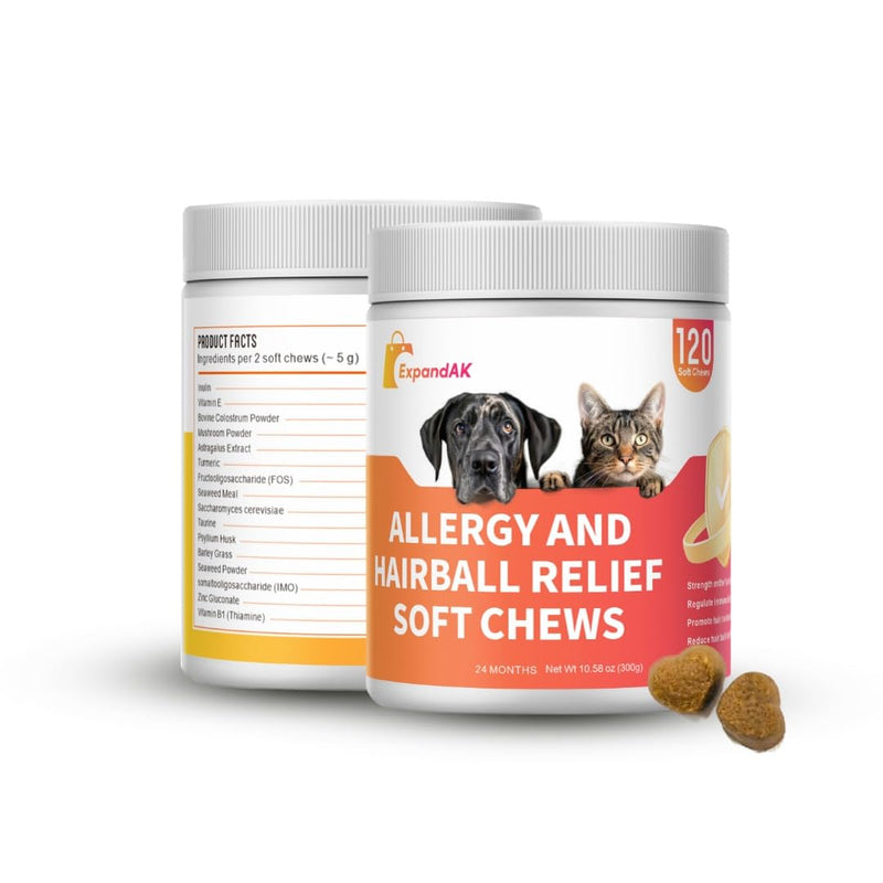 Allergy & Hairball Relief Soft Chews for Cats – Omega-3, Fiber & Enzymes – Supports Skin, Coat, Digestive & Immune Health