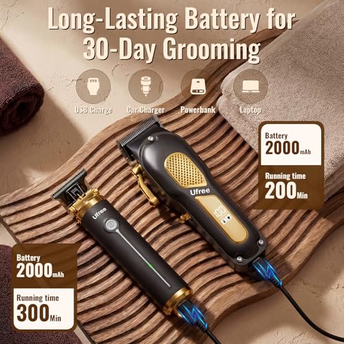 Ufree Cordless Hair Clippers for Men, Barber Clippers and Trimmers Set Black Gold