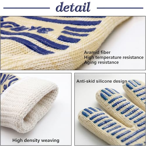 Heat Resistant Oven Gloves with Fingers, Heat Proof Gloves Oven Mitts Blue One Size Fits Most