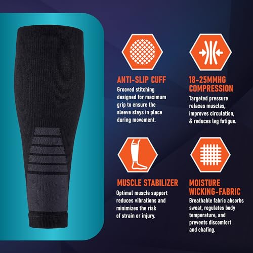 Calf Compression Sleeves for Men and Women - (2 Pair) Footless Compression Socks Support for Running, Cycling, Sports - Leg Sleeve Brace, Helps with Pain Relief Small Black (2 Pairs)