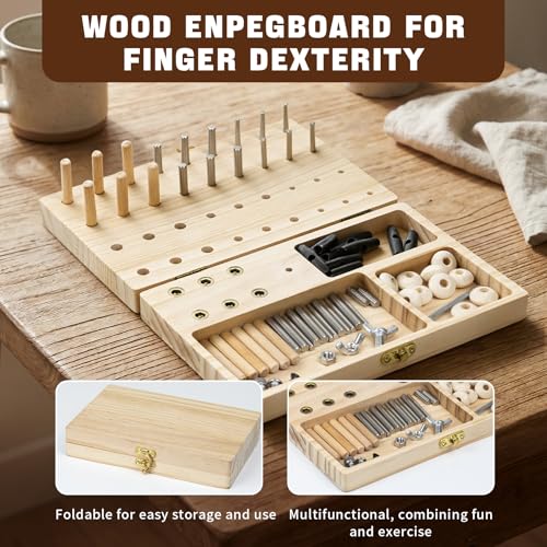 Foldable Wooden Pegboard for Finger Dexterity,43-Holes Peg Board for Occupational Therapy,Multi-Functional for Rock Climbing,Athletes,Musicians and Therapy