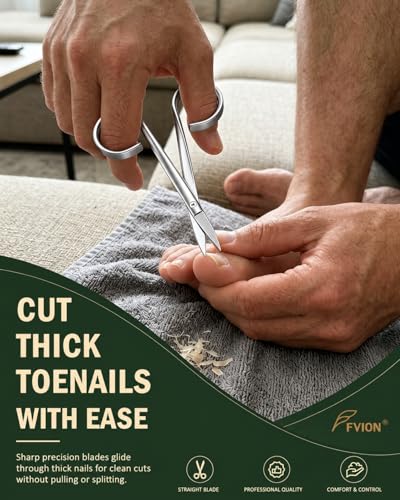 FVION Thick Toe Nail Scissors for Seniors – Precision Nail Scissor for Thick & Ingrown Nails, Stainless Steel Toenail and Fingernail Scissors with Ergonomic Handle (Silver) Silver