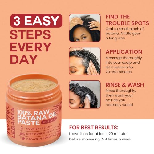 Lebanta Raw Batana Oil For Hair - 100% Pure Organic 4oz Scalp & Hair Mask 4 Count (Pack of 1)