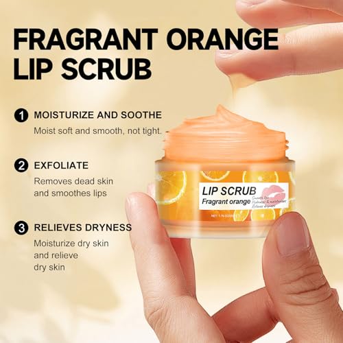 Lip Scrub Fragrant Orange - Lip Scrub Enriched with Jojoba Oil Peg-8 Esters and Collagen for Exfoliating and Moisturizing Lip,Restore the Health of Lips,Smooth and Soft
