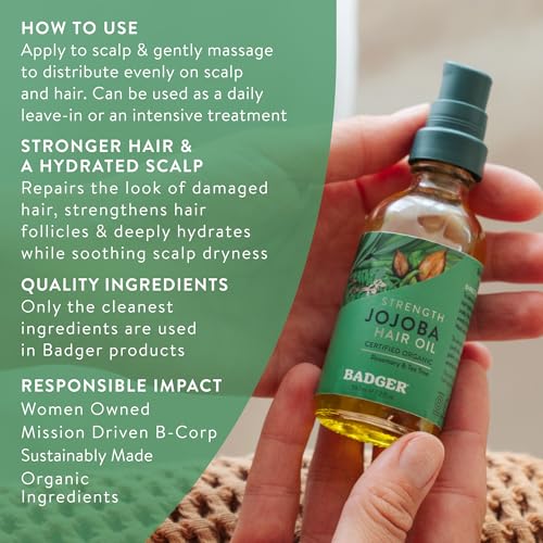 Badger Organic Jojoba Hair Oil, Scalp Treatment, 2 fl oz Jojoba Oil