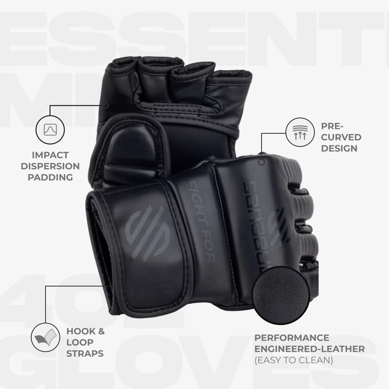 Sanabul Essential 4oz MMA Gloves for Men & Women, Professional Fighting Boxing Muay Thai Kickboxing Gloves for Sparring Grappling and Training AllBlack Small-Medium