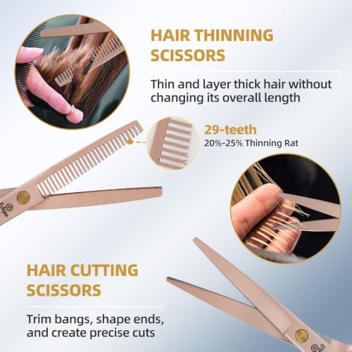 Hair Cutting Scissors Set with Thinning Shears for Home Use 2-scissors set Rose Gold