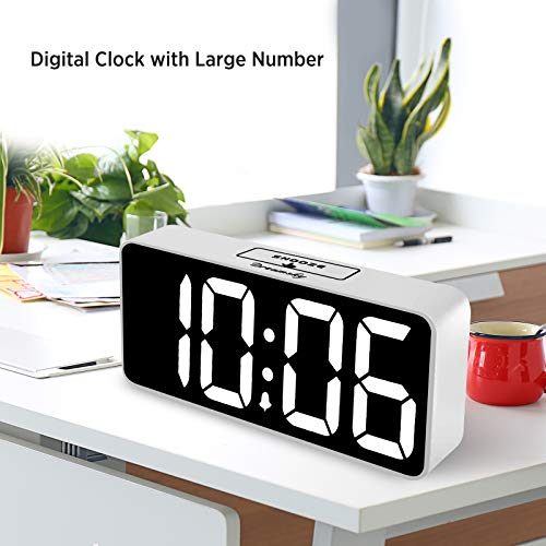 DreamSky Large Digital Alarm Clock Big Number for Seniors/Visually Impaired White Case + White Digit