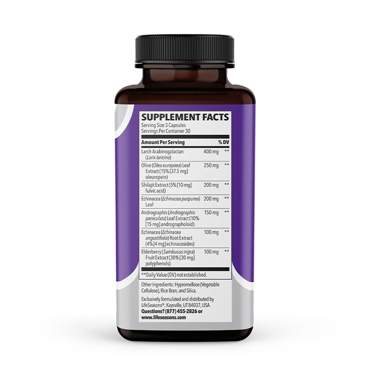 LifeSeasons Immuni-T - Immune Support Supplement - Immunity System Booster - Natural Cold & Flu Relief - Elderberry, Echinacea, Andrographis, Arabinogalactans & Olive Leaf - 90 Capsules