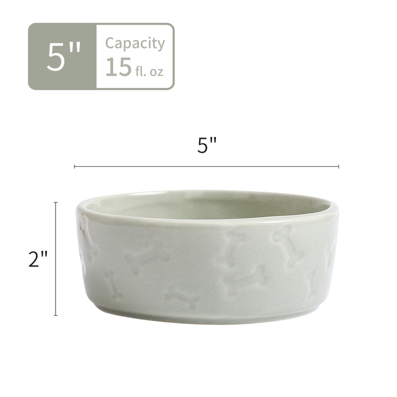 Cute Dog Bowls for Food and Water, Ceramic Dog Bowl Set of 2 for Small Size Dogs, 5 Inch Wide Pet Dishes for Puppy, Green - BeesActive Australia