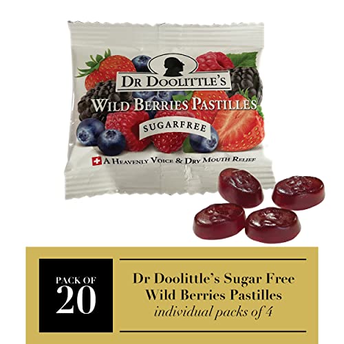 Dr. Doolittle’s Sugar Free Soft Fruit Pastilles for Voice and Throat, Wild Berries Flavor, Travel Size Bag,0.33 ounces approximately 4 Count Package, 20 Pack 4 Count (Pack of 20)