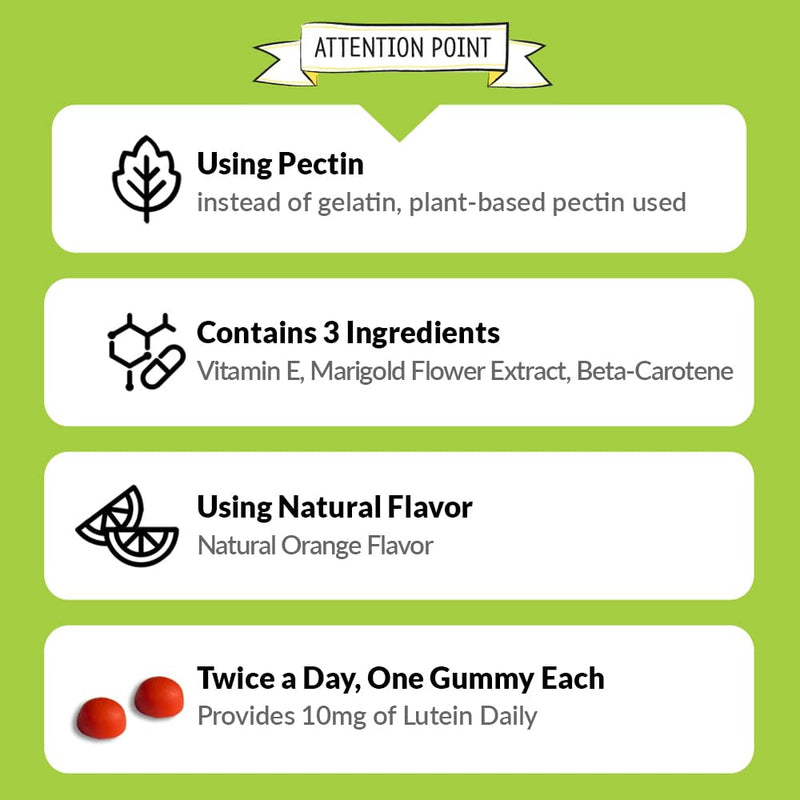 Lutein Eye Health Gummies – Marigold Extract with Vitamin E & Beta-Carotene – Orange Flavor Chewable Supplement (60 Gummies) 8.36 Ounce (Pack of 1)