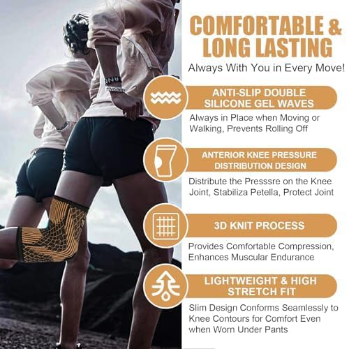 Knee Brace for Women & Men1 Pair, Copper Knee Braces for Knee Pain and Support, Copper Ions Fiber Compression Knee Sleeve for Running, Meniscus Tear, ACL, Joint Pain Relief (2, XXXX-Large) 2
