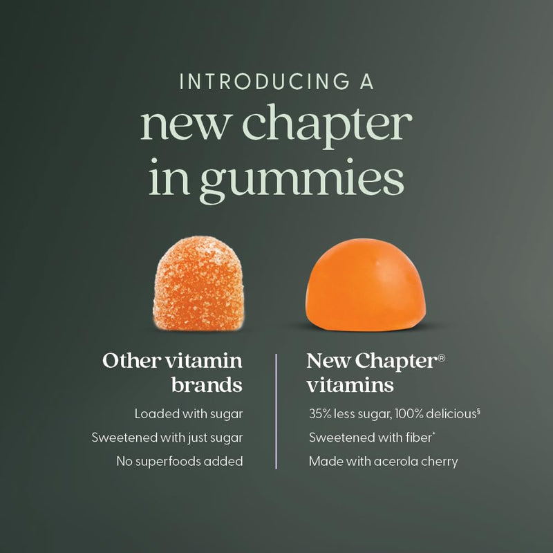 New Chapter Vitamin C+ Gummies, Citrus Flavored, 60 Count | 35% Less Sugar, Excellent Source of Vitamin C with Acerola Cherry for Immune Support, Vegan, Non-GMO, and Gluten Free