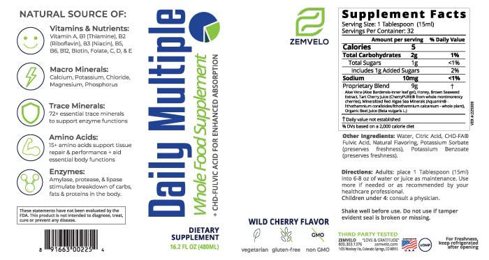 Liquid Daily Multiple Supplement | Whole Food Nutrition - Wild Cherries, Honey, Aloe Vera, Seaweed | Multi-Mineral | for the Whole Family | Cherry Flavor | Made with Wild Cherries, Honey, Aloe Vera & Seaweed, Cherry Flavor, For the Whole Family