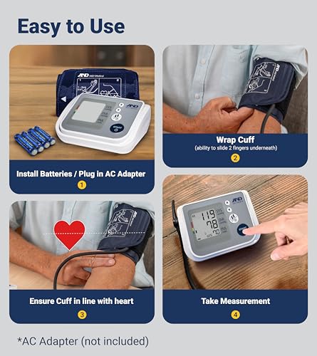 A&D Medical UA-767F Blood Pressure Monitor, 4 Users, Wide Cuff 8.6-16.5" 4 AA Batteries