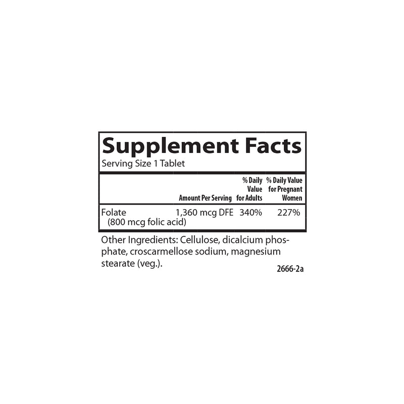 Carlson Folic Acid, 800 mcg, Prenatal Support, 1000 Tablets | Fetal Development; Important B Vitamin for Pregnant Women 1000 Count (Pack of 1)