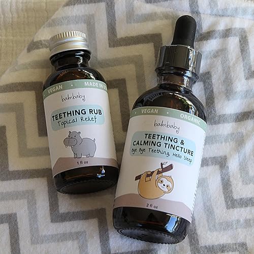 Balm Baby Natural & Organic Baby Teething & Calming Tincture - Calms, Soothes Gums and Discomfort – Vegan - Glass Bottle with Glass Dropper (2-PK) 2 Fl Oz (Pack of 2) Sweet Glycerin