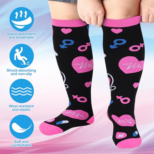Jspupifip 6 Pairs Plus Size Compression Socks for Women, Wide Calf 3X-Large Black White Blue Pink Purple