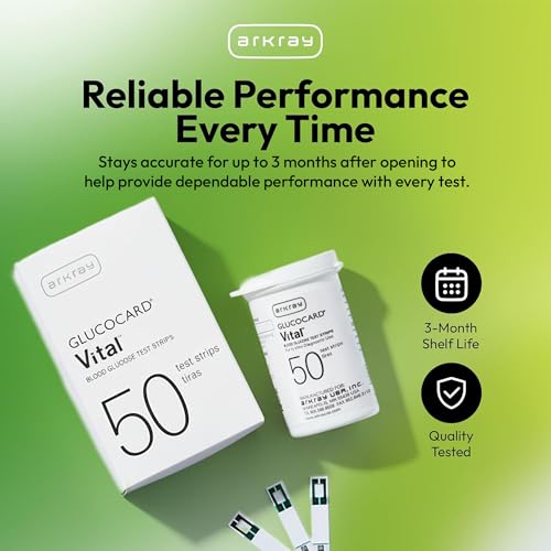 ARKRAY GLUCOCARD Vital Blood Glucose Test Strips – No Coding Required, Fast 7-Second Results, 0.5 Microliter Sample Size – Compatible with GLUCOCARD Vital Glucose Meter, 100 Count (2 Packs of 50) 100 Count (2 packs of 50)
