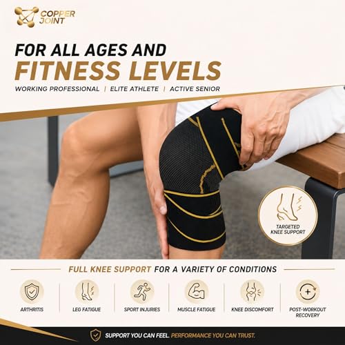 CopperJoint Adjustable Knee Sleeve with Straps Women & Men, Single, Medium w/Strap (Single)
